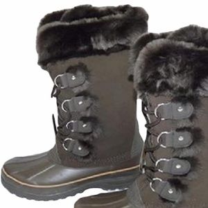 Khombu Brown Faux Fur Lined Nordic Mid Calf Boots, Size 9